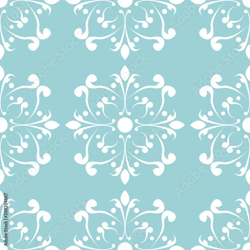 Floral seamless pattern. White flowers on blue background