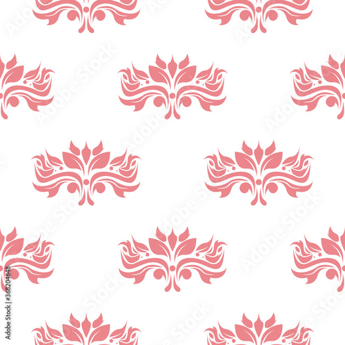 Floral seamless pattern. Pink flowers on white background