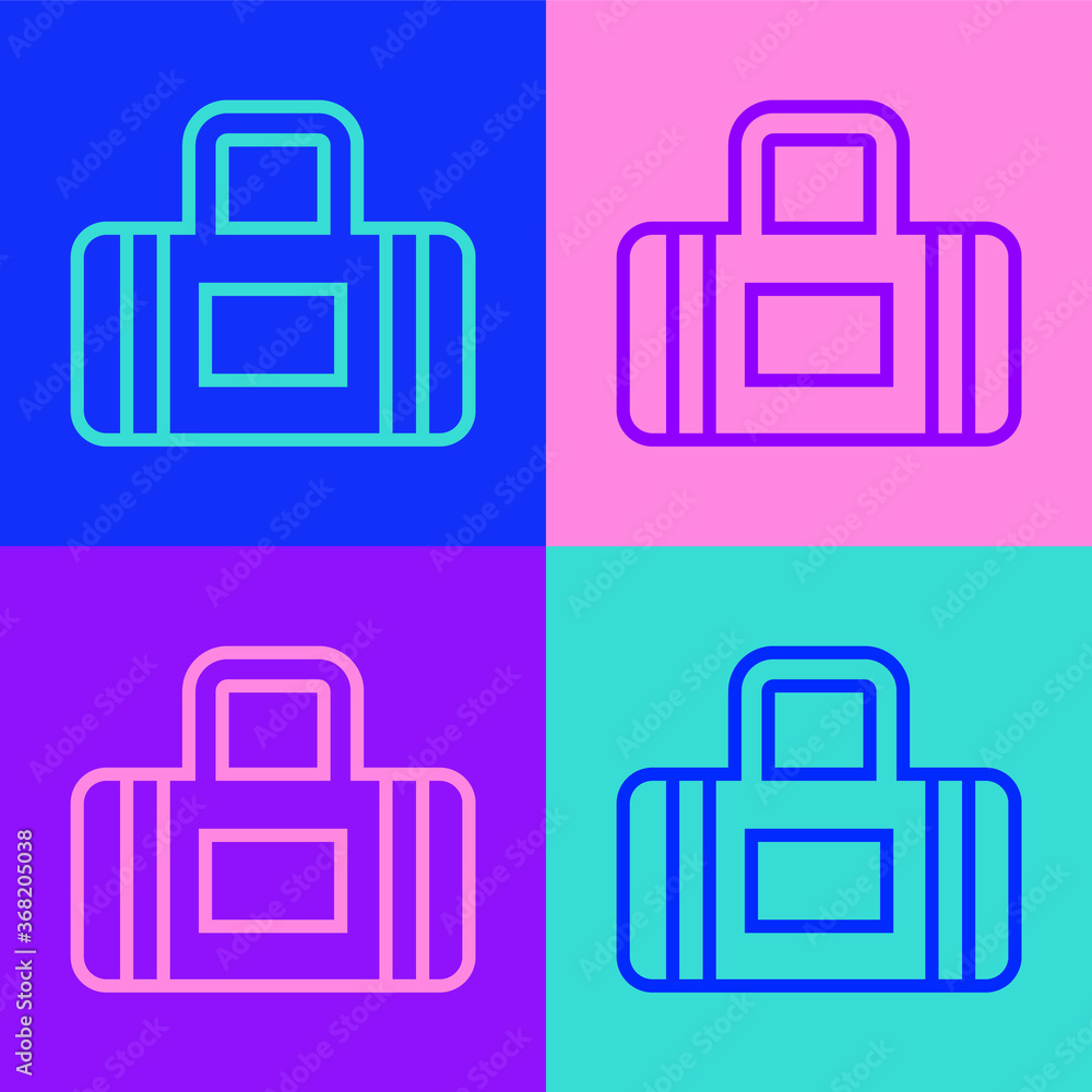 Fototapeta premium Pop art line Sport bag icon isolated on color background. Vector.