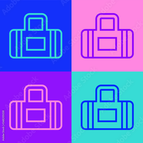Pop art line Sport bag icon isolated on color background. Vector.
