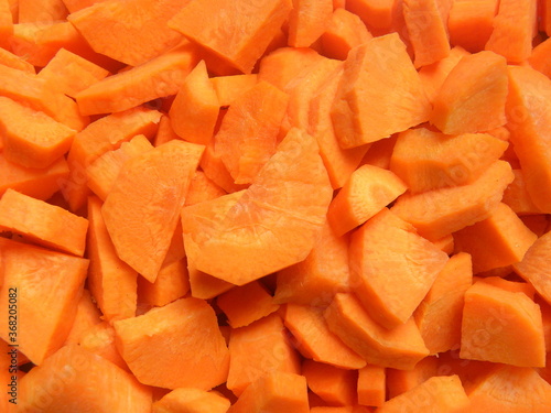 Orange color diced cut raw Carrot root