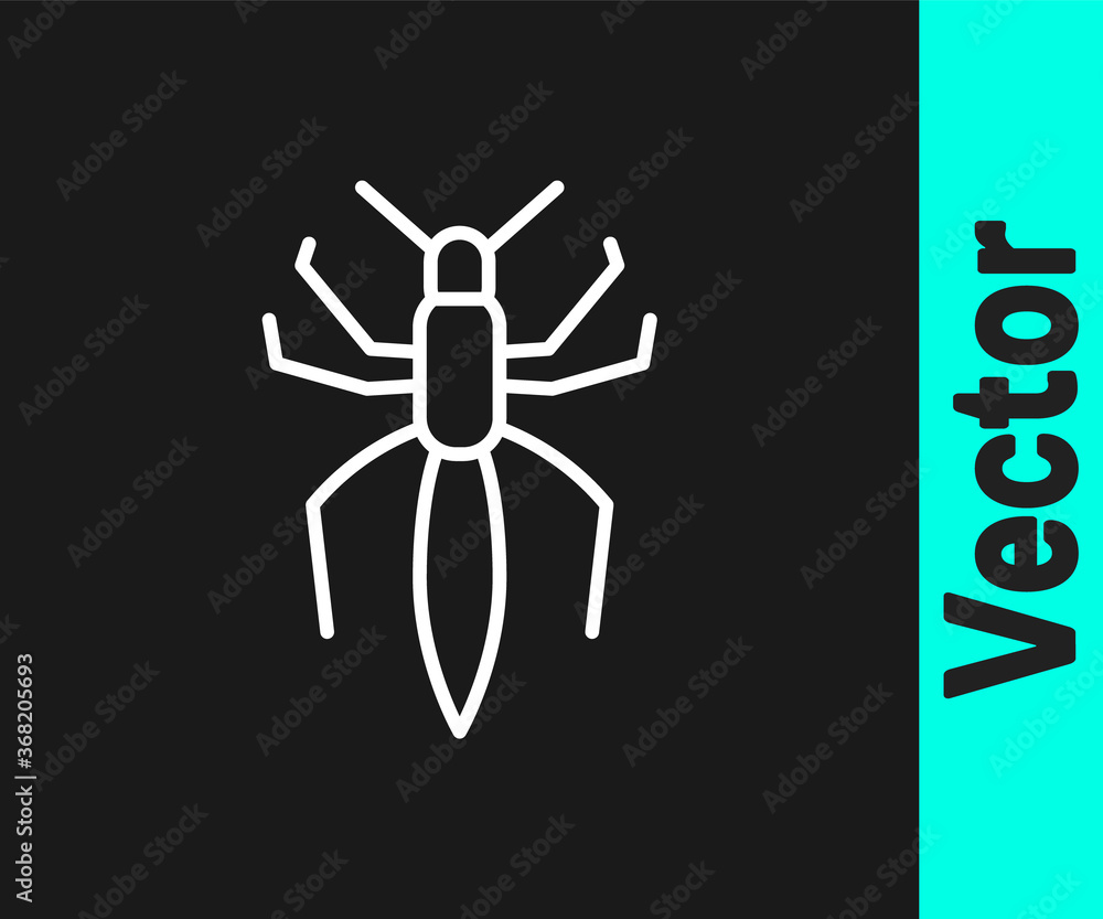 White line Spider icon isolated on black background. Happy Halloween party. Vector.