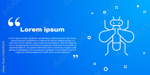 White line Insect fly icon isolated on blue background. Vector.