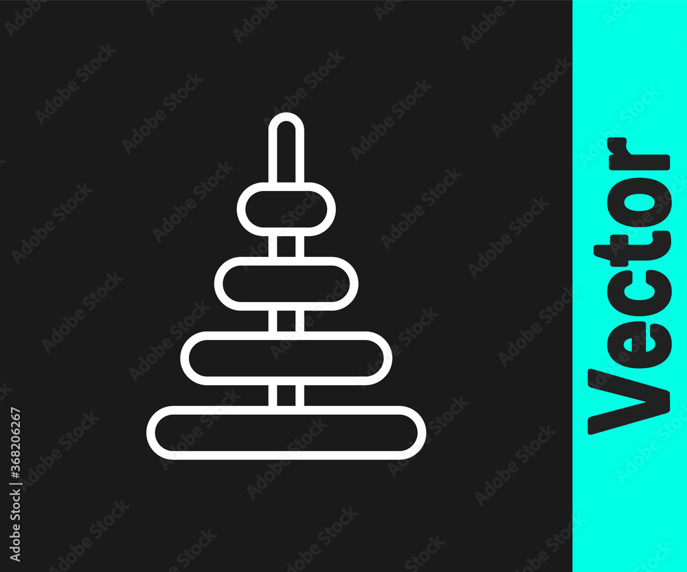 White line Pyramid toy icon isolated on black background. Vector.