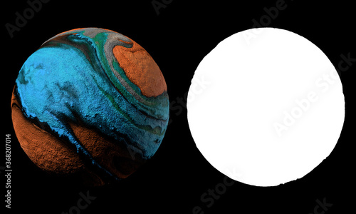 3d render of abstract planet surface made of a lot of sphere particles. Colorful vibrant sphere. Isolated with luma mask. photo