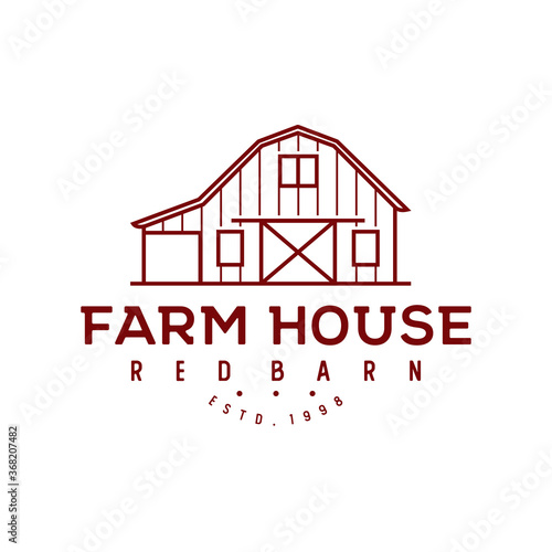 Vintage Retro Wood Barn Farm Minimalist Logo design with line art style
