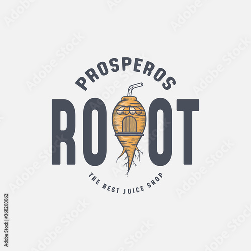 Carrot and Shop Abstract Vintage Logo Design Illustration For Juice Shop