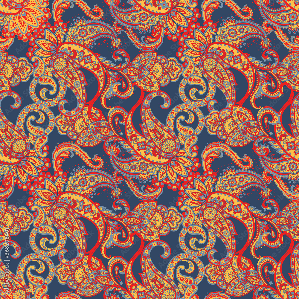 Traditional seamless paisley pattern. Indian floral ornament.