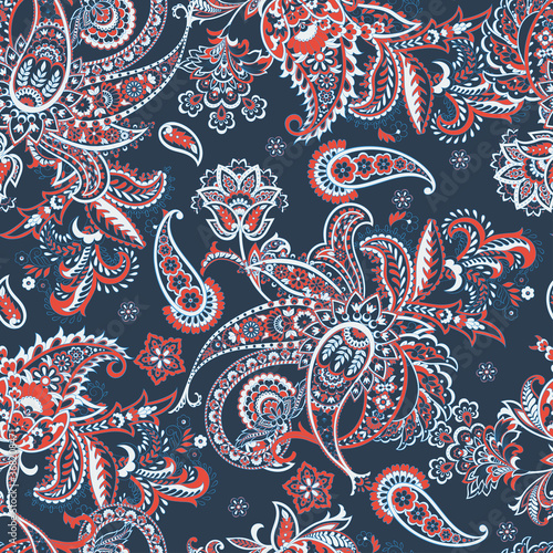 Paisley Floral oriental ethnic Pattern. Seamless Arabic Ornament. Ornamental motifs of the Indian fabric patterns