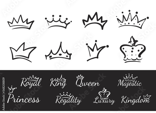 Hand drawn crowns logo and icon collection.