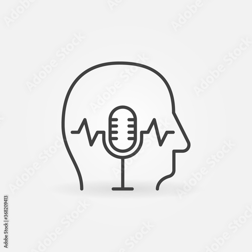 Obraz na plátne Microphone inside Human Head linear vector concept icon or logo element