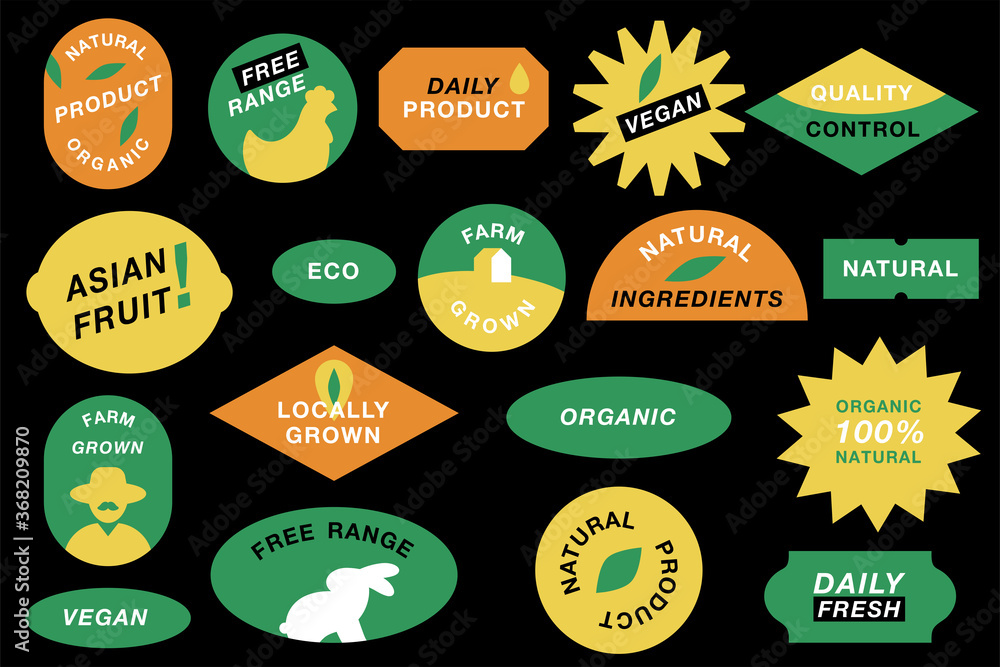 Vector set of logos, badges and icons for natural farm and health ...