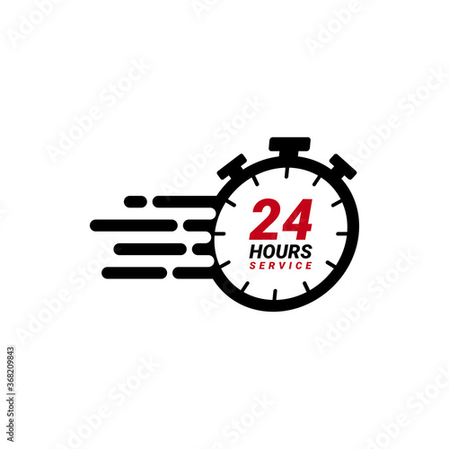 Twenty four hour service vector icon for your business. Logo element illustration, emblem, label, badge, sticker. Simple 24 hour service concept. Can be used in web and mobile.