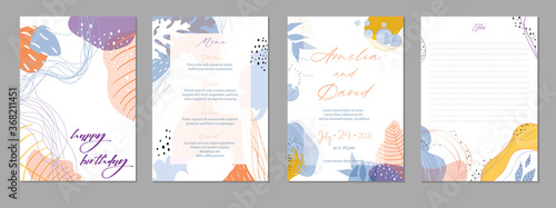 Set of abstract creative universal artistic templates. Good for poster, card, invitation, flyer, cover, banner, placard, brochure and other graphic design. Vector illustration