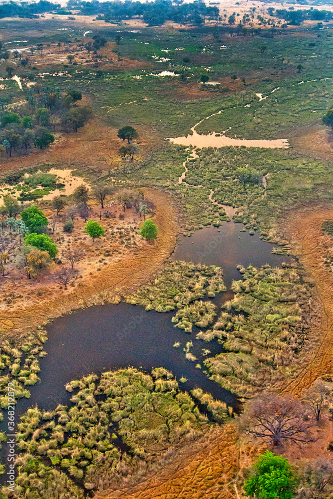 Aerial view, Okavango Wetlands, Okavango Grasslands, Okavango Delta, UNESCO World Heritage Site, Ramsar Wetland, Botswana, Africa
