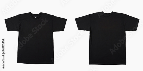 Blank T Shirt color black template front and back view on white background. blank t shirt template. black tshirt set isolated,mock up.