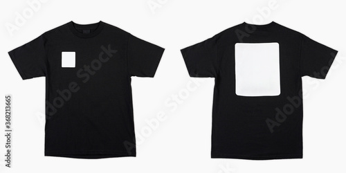 Blank T-Shirt color black template front and back view. blank t-shirt template. Blank tshirt set, for your mockup design to be printed, isolated on a white background.