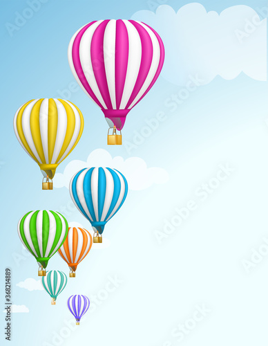 Vector illustration of colorful hot air balloons on the blue sky.