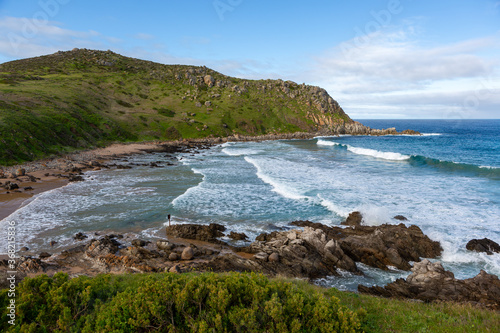 The green hillsides at the Rosetta Bluff and Petrel Cove beach located on the Fleurieu Peninsula Victor Harbor South Australia on July 21 2020