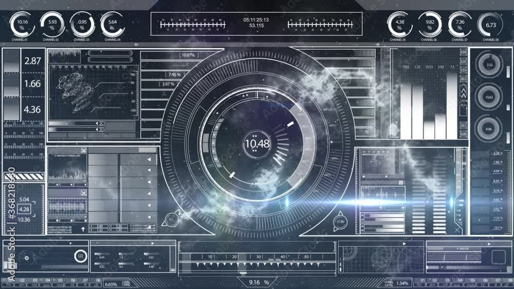 Animation of data processing scope scanning statistics recording on black background Animation of data processing scope scanning statistics recording on black background