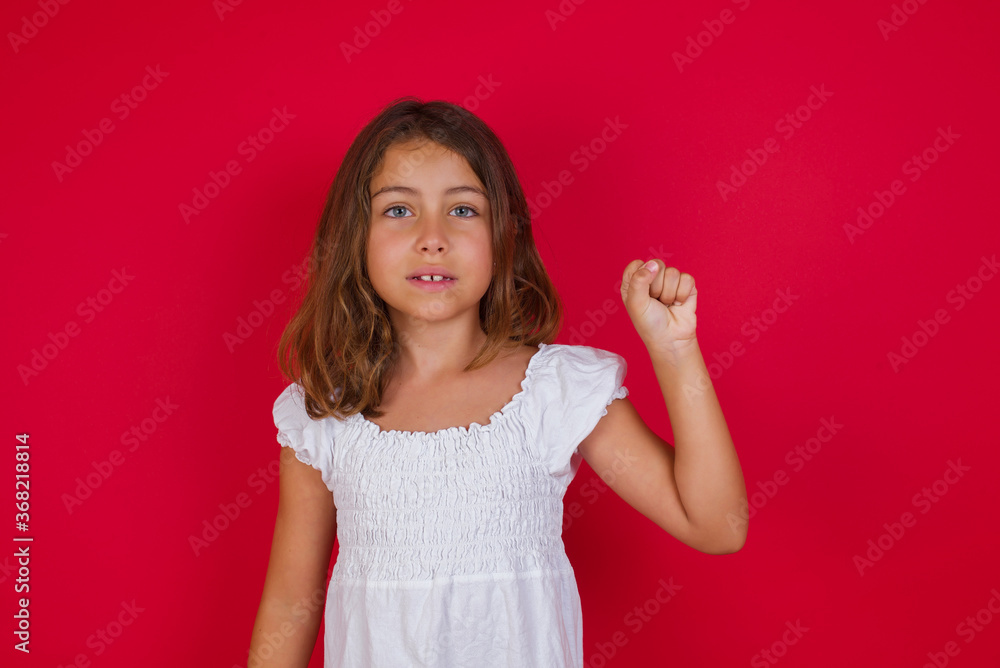 Little caucasian girl with blue eyes wearing white dress standing over isolated red backgroundpointing up with fingers number ten in Chinese sign language Shi Little caucasian girl with blue eyes wearing white dress standing over isolated red backgroundpointing up with fingers number ten in Chinese sign language Shi
