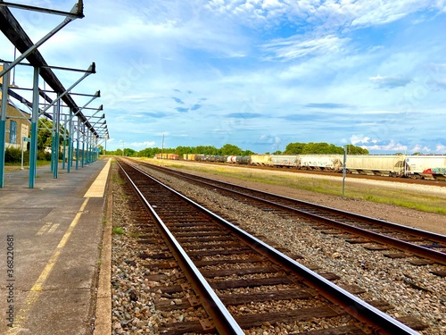 State line marker at Union Station railroad tracks 