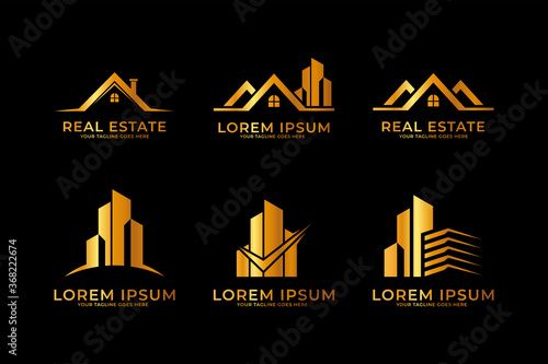 Set of luxury building construction logo template design concept. Real estate and architecture logo vector.