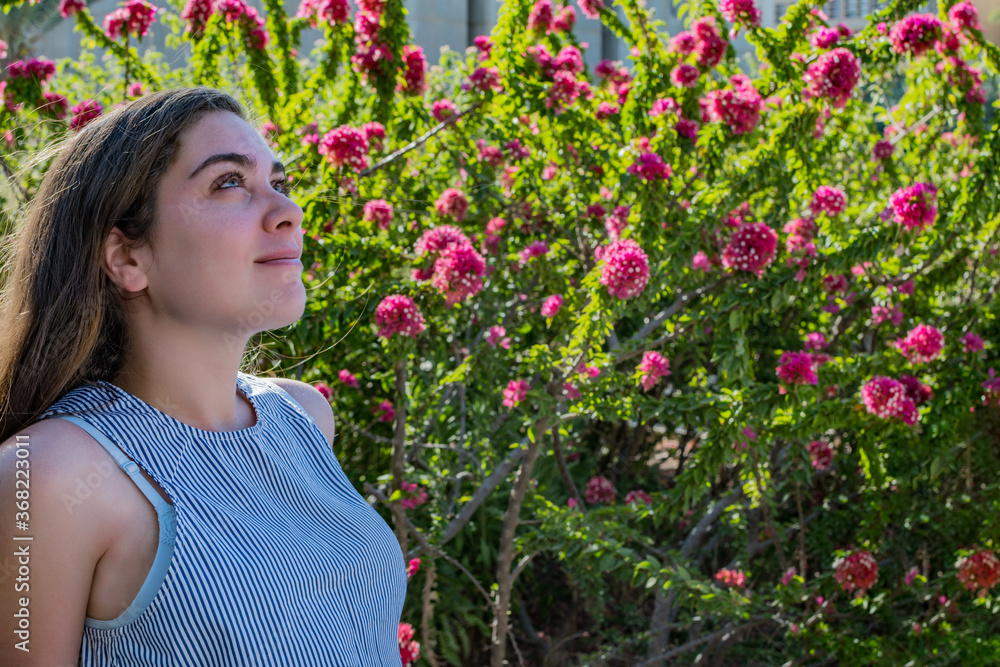 happy woman breathing fresh air happy woman breathing fresh air