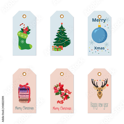 Set of christmas tags with congratulatory text