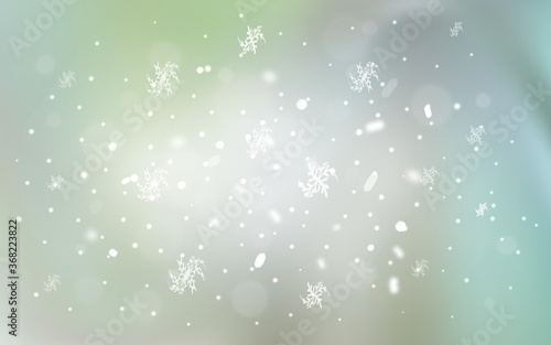 Light Green vector background with xmas snowflakes. Shining colored illustration with snow in christmas style. The template can be used as a new year background.