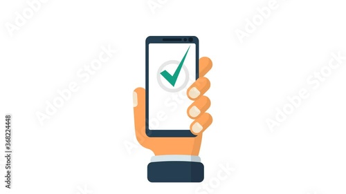 Scanning fingerprint on smartphone video animation. Unlock mobile phone. Vector illustration flat design. Isolated on white background. Biometric system. Application identification.