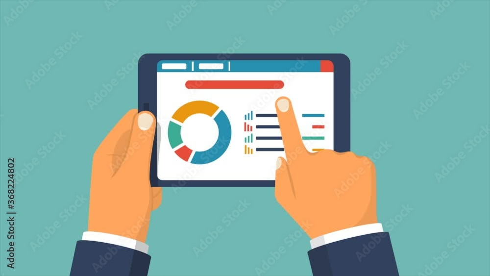 Businessman reading business news. Tablet in hand. Flash animation caroon design. Businessman reading business news. Tablet in hand. Flash animation caroon design.