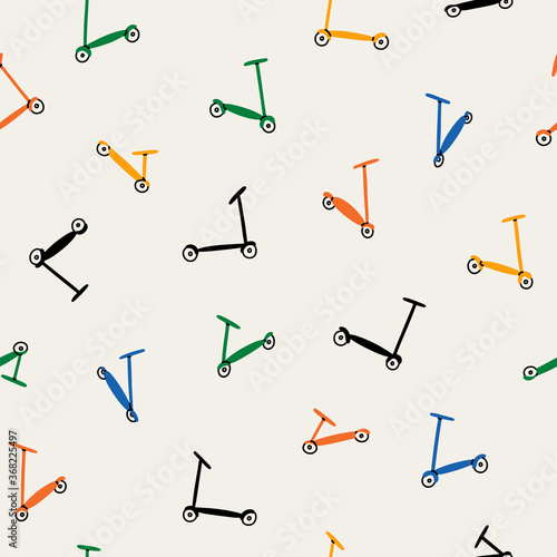 Colorful kick scooters retro vector pattern