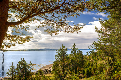 White sea landscape. Amazing view from highlands.