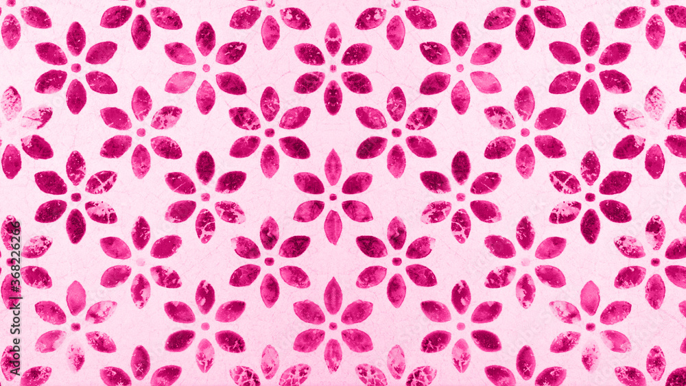 old grunge pink magenta white vintage cement texture with floral flower seamless pattern print tiles wallpaper texture background