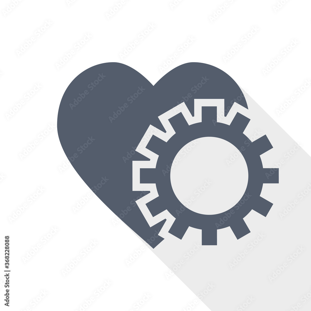 Heart and cogwheel flat design vetor icon