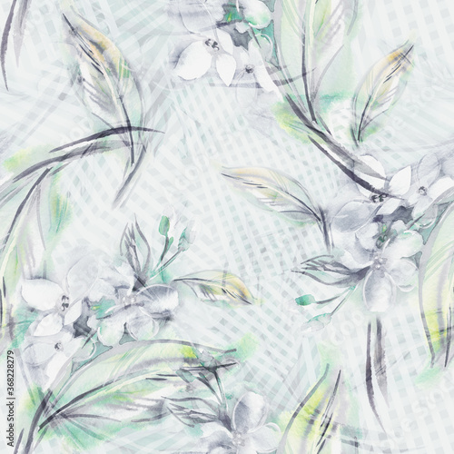 Jasmine Seamless Pattern. Watercolor Illustration.