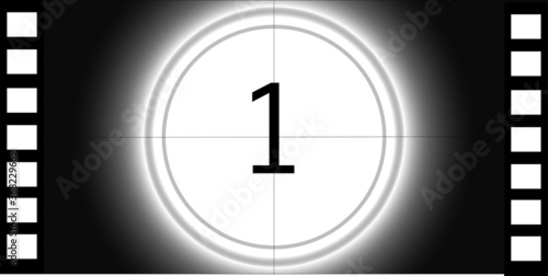Number 1 cinema movie countdown introduction screen in black and white. Panorama banner for business movie concepts.	