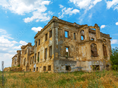 The ruins of an ancient house in Odessa, Ukraine. Historic building destroyed by vandals of the proletariat during a revolution in Russia in the 20th century.