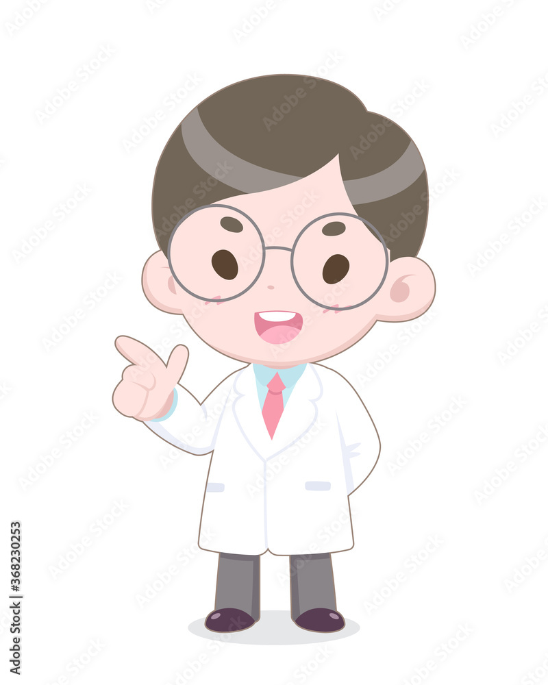 Cute Cartoon Style White Uniform Doctor Presenting Happily Vector Illustration Cute Cartoon Style White Uniform Doctor Presenting Happily Vector Illustration