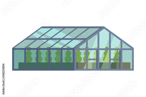 Greenhouse with Glass Walls, Agricultural Building Cartoon Vector Illustration