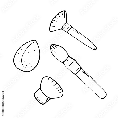 Make up brushes sketch collection. Cosmetic tools set. Fashion and beauty illustration. Vector hand drawn doodle graphic
