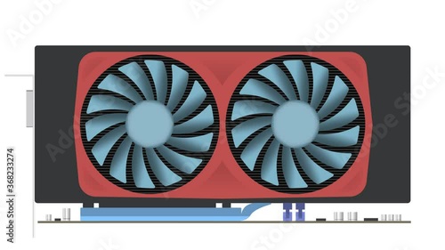 Video graphics card with rotating cooling fans, video looping, animation, cartoon