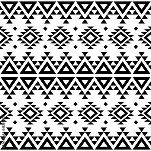 Aztec Navajo geometric seamless vector pattern, retro tribal repetitive design in black pattern on white background
 
