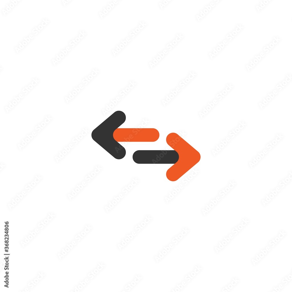 Vector icon. Two red and black opposite horizontal rounded arrows isolated on white. Vector icon. Two red and black opposite horizontal rounded arrows isolated on white.
