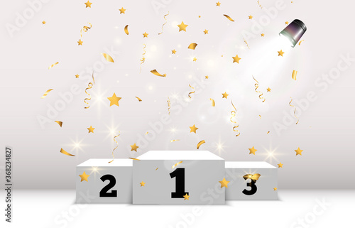 White podium or platform with spotlights. A pedestal for rewarding the winners.