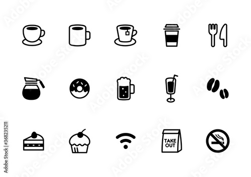カフェのアイコンのセット／コーヒー／休憩／レストラン／スイーツ