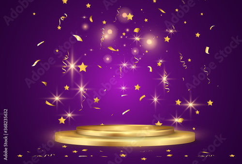White podium or platform with spotlights. A pedestal for rewarding the winners.