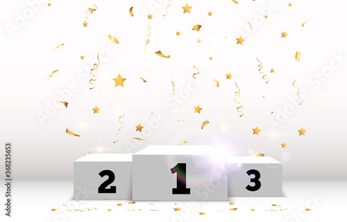 White podium or platform with spotlights. A pedestal for rewarding the winners.