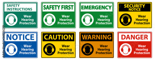 Wear hearing protection sign on white background